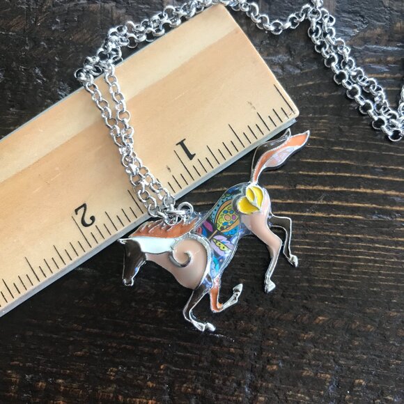 Equestrian Psychedelic Enamel HORSE Necklace 791 - Picture 7 of 8